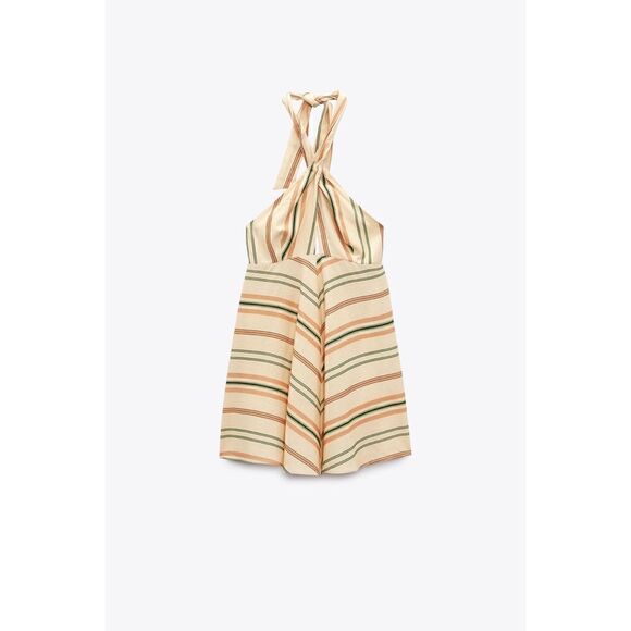 NWOT Zara Blogger’s Favorite Striped Linen Blend Wrap Halter Mini Dress, XXL - Picture 11 of 16